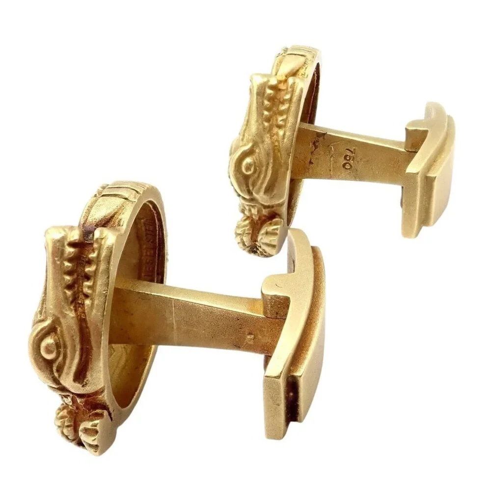 Rare! Vintage Kieselstein Cord 18k Yellow Gold Coiled Alligator Cufflinks 1980